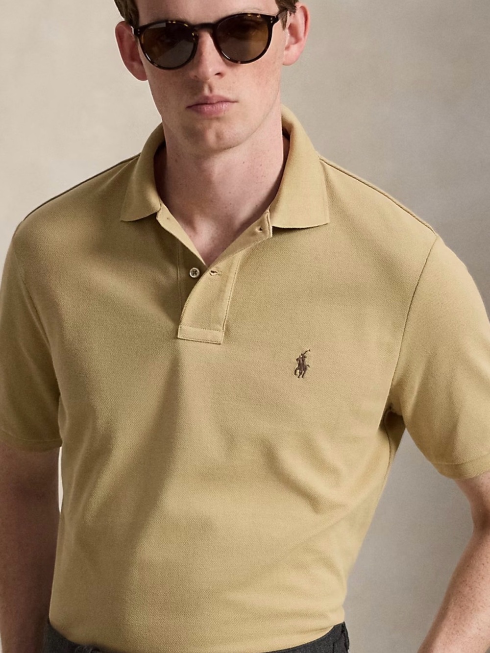 Polo by Ralph Lauren Men's Mesh Polo Shirt Light Khaki Beige Size M